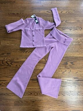 NWT Fashion Nova 2-Piece So Sweet Foldover Waist Flare Leg Pant & Sweater Set